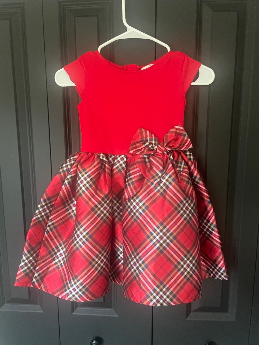 H&M Red Plaid Bow Holiday Dress for Girls